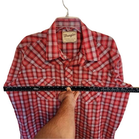Wrangler- Mens 2XL Red Plaid Short Sleeve Pearl Snap Western Casual Shirt - Picture 4 of 7